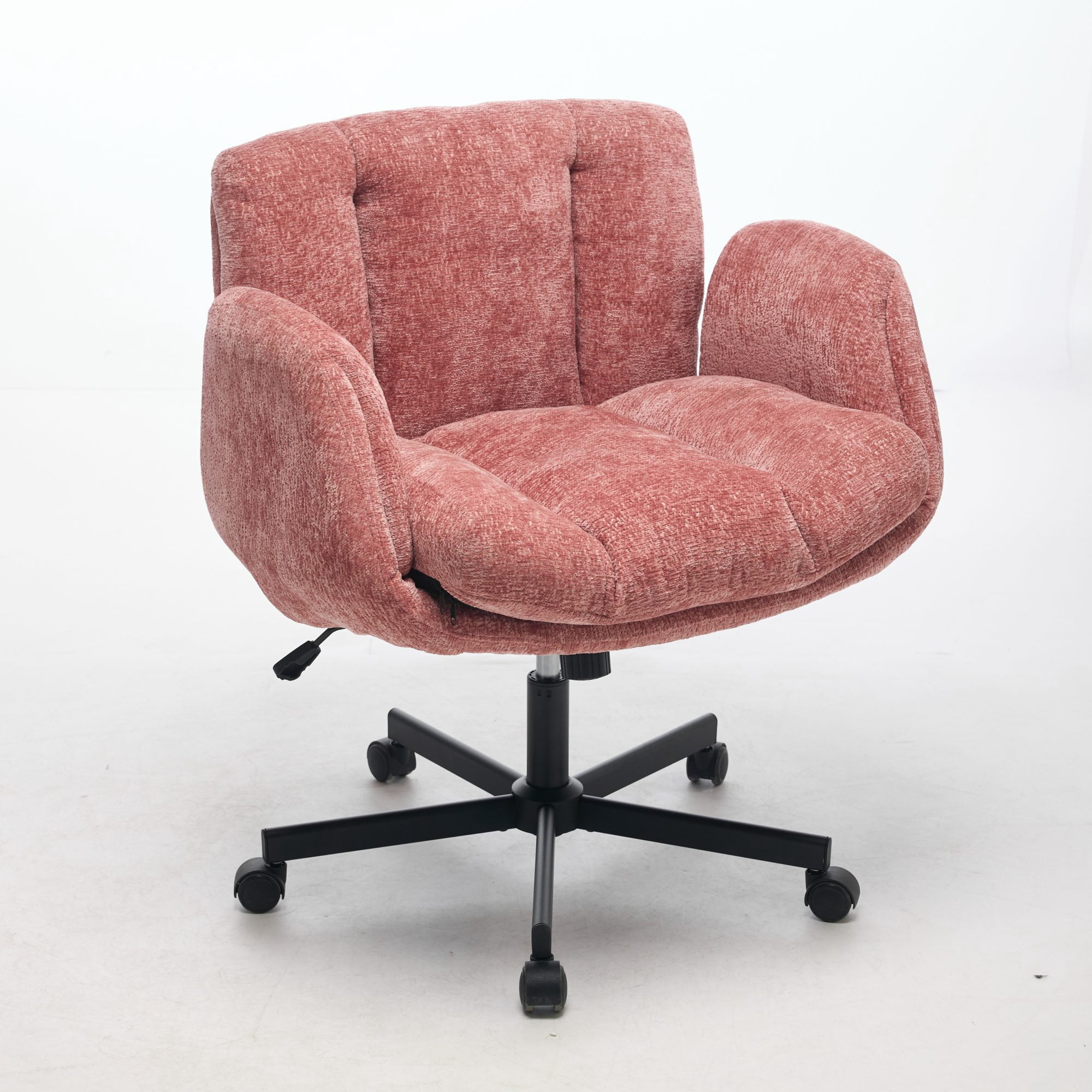 Modern Chenille Swivel Office Chair, Height Adjustable Task Chair with Convertible Armrests, Double Cushioned Desk Chair for Home Vanity Living Room