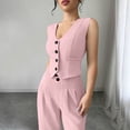 thumbnail image 4 of Guluxicc 2 Piece Womens Outfit Sets V Neck Sleeveless Button Down Vests High Waist Pleated Wide Leg Pants Business Casual Wear, 4 of 6