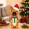 thumbnail image 4 of Light-up German Shepherd Blow Mold, Christmas Decoration, 8in Resin Dog Figurine with Santa Hat Scarf and Gift Box, Cute Christmas Dog Decor for Mantel Shelf Tabletop Covered Porch, 4 of 7