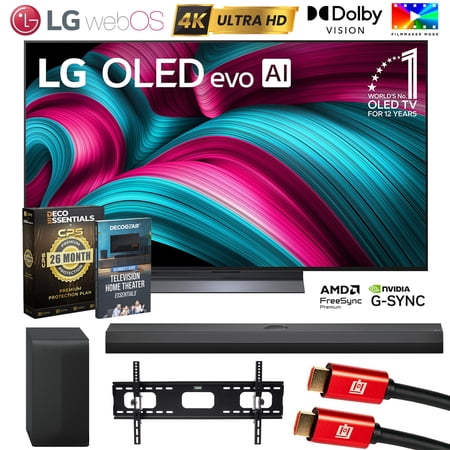 LG 55 Inch C5 Series OLED evo 4K UHD webOS TV (2025) OLED55C5PUA Bundle with S70TY Soundbar, 26 Month Protection Pack, Deco TV Wall Mount, 2x HDMI Cable and Deco Gear Home Theater Beginner's Guide