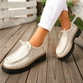 thumbnail image 3 of Lace up Loafers for Women Trendy Stitching Round Toe Walking Shoes Lug Sole Chunky Heel Casual Dress Shoes White Size 9.5, 3 of 6