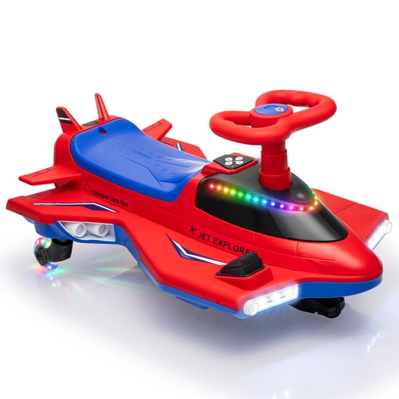 TULILLO 12V Electric Wiggle Car for Kids, Rechargeable 2 in 1 Swing Toy, 2 Seater Ride On Toy with Music, Bluetooth & LED Lights, Ages 3 and up,150 lbs, Red