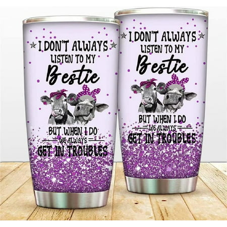 

Cow Bestie Tumbler Insulated Travel Cup 20oz Funny Heifer Coffee Mug With Lid Straw Stainless Steel Friendship Tumbler Vacuum Cup To Best Sister Thermos for Ice Drink Hot Beverage