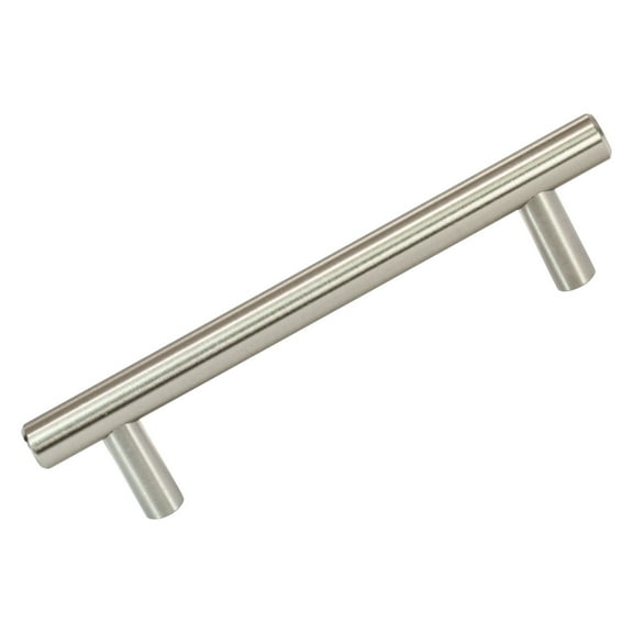 10 Pack Rok Hardware 4-1/4" Hole Centers Contemporary Euro Style Solid Metal Pull / Handle 5-13/16" Overall Length Brushed Nickel Finish