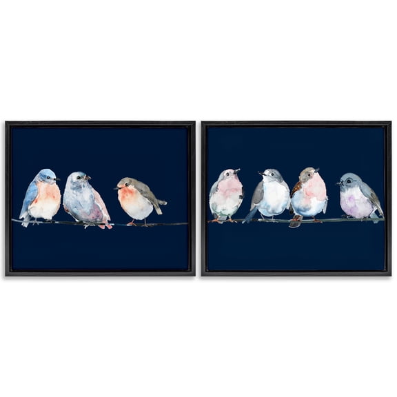 Stupell Industries Perched Navy Toned Birds 2 Piece Black Framed Floater Canvas Set, design by Lorenzo Collective