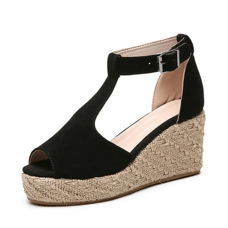 

TANGON Fashion Women Ankle Strap Summer Hemp Rope Sandals Heeled Sandals Shoes