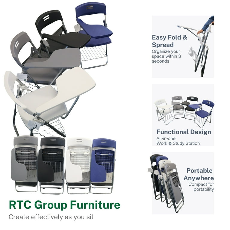 RTC Group Right Hand Pad Tablet Small Arm Desk Folding Chair, Gray