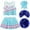 A-Blue136, variant on XAOWF Child Girls Cheerleading 3 Piece Sets Fashion Sleeveless Top And Casual Skirt With Pom-Poms Outfits Stylish Leisure Clothes Outfits