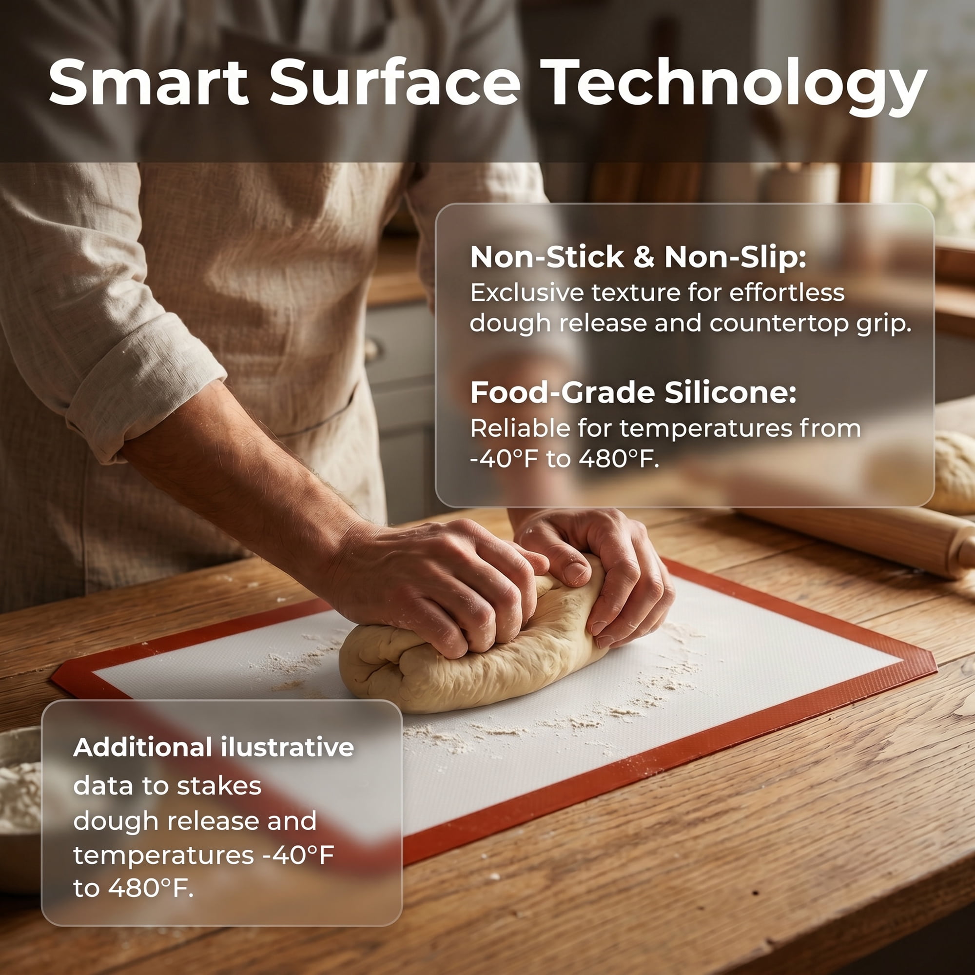 Unique Bargains Heat Resistant Dough Rolling Baking Sheet Pastry Mat Red-White 15.7"x11.8"