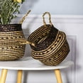 thumbnail image 3 of JUNWELL Seagrass Plant Basket Set of 3 - Hand Woven Belly Basket with Handles  Large Storage Laundry Picnic Plant Pot Cover Home Decor & Woven Straw Beach Bag, 3 of 5