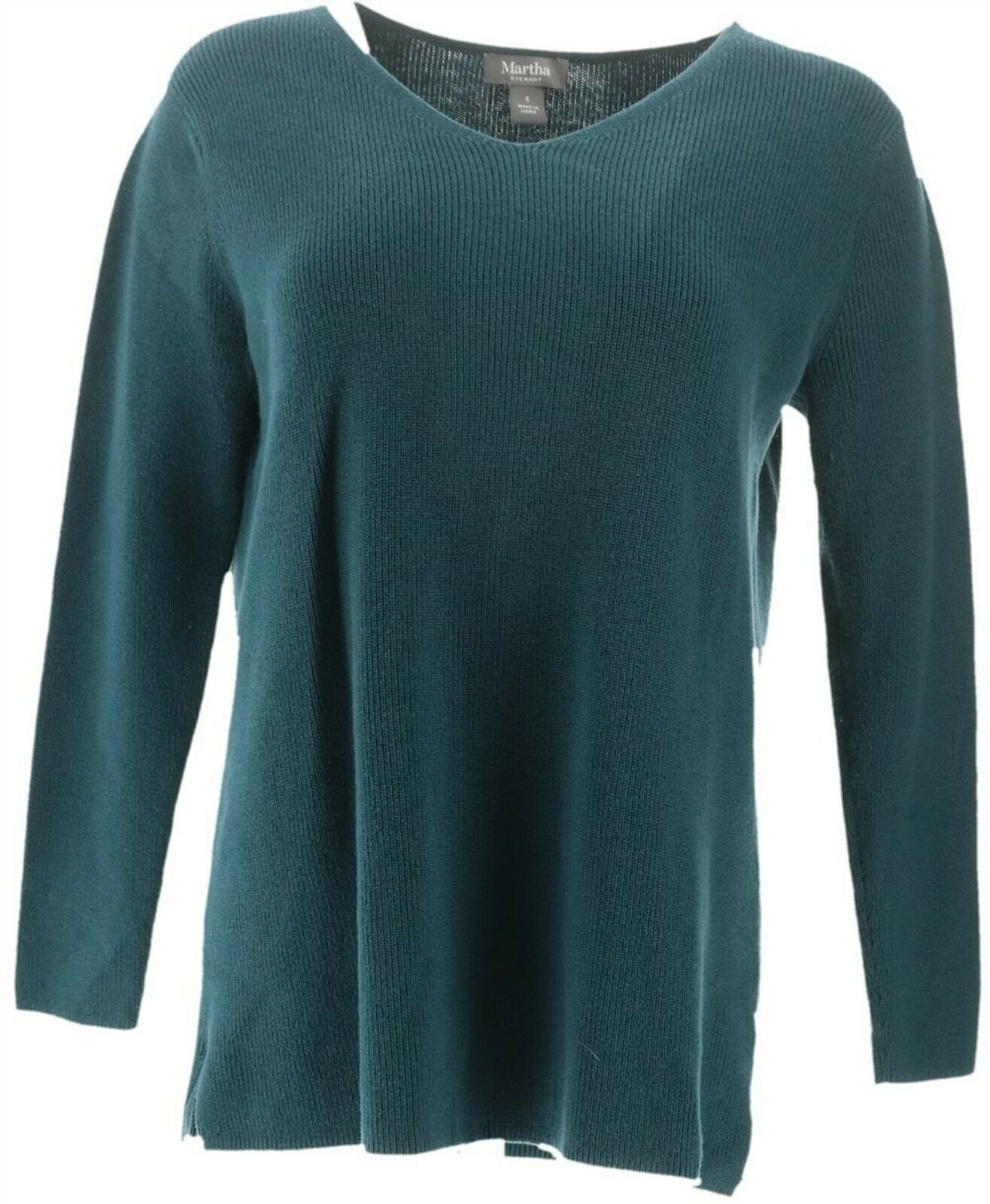 Martha Stewart - Martha Stewart English Rib V-Neck Long Slv Sweater ...