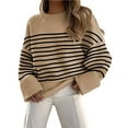 thumbnail image 1 of Suéter Informal de Punto Afelpado de Larga Extragrande para Mujer, Ropa de Otoño Camello Raya Negra XL, 1 of 8