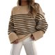 thumbnail image 1 of Suéter Informal de Punto Afelpado de Larga Extragrande para Mujer, Ropa de Otoño Camello con Rayas Negras S, 1 of 8