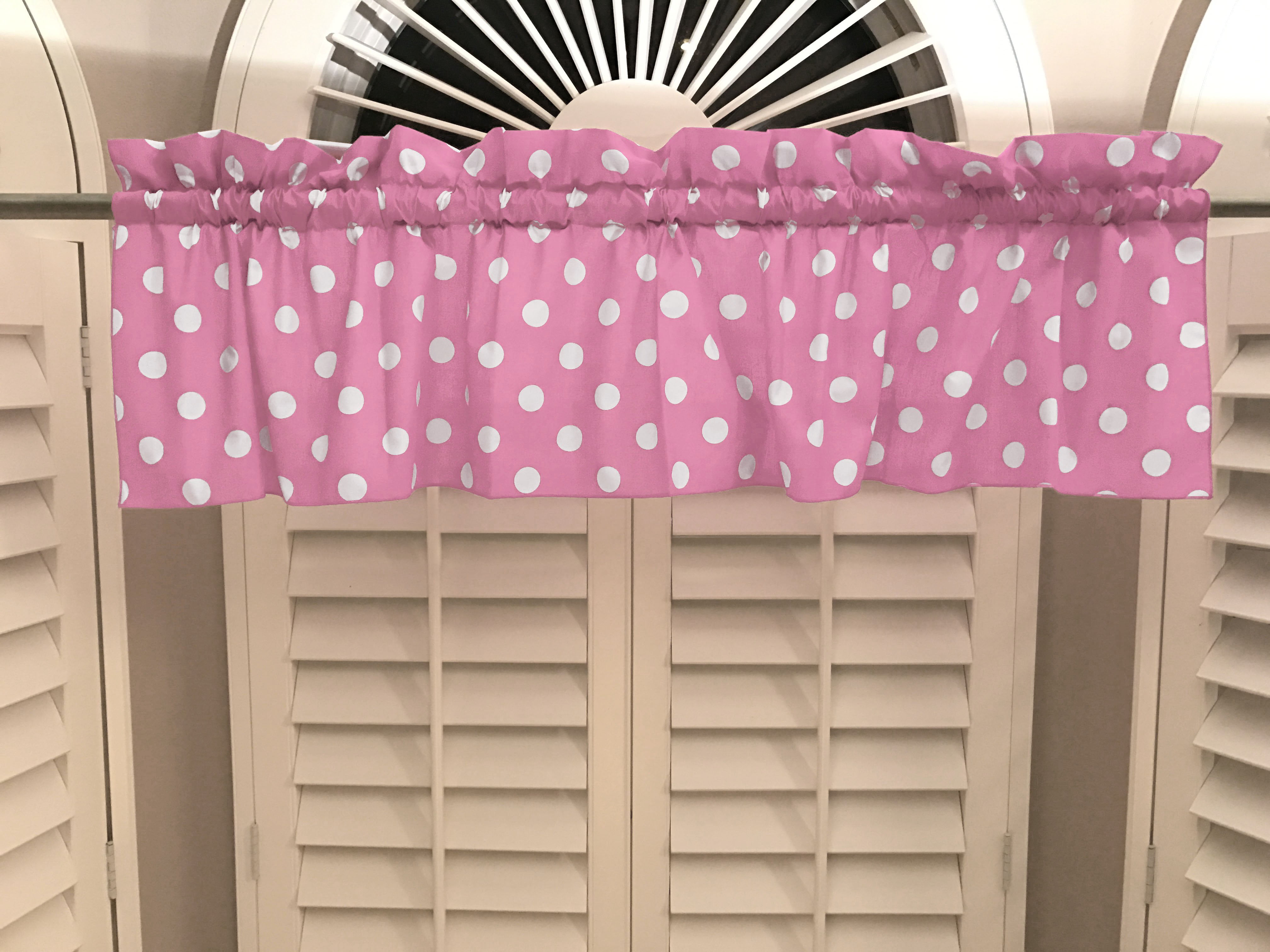lovemyfabric White Polka Dots/Spots on Pink Print 3-Piece Curtain/Valance Set 