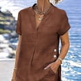 thumbnail image 4 of YABCSAZ Women's Cotton Linen 2 Piece V-Neck Top and Long Pants Set Casual Lightweight Breathable Lounge Outfit for Summer Coffee, Gifts for Women, 4 of 7
