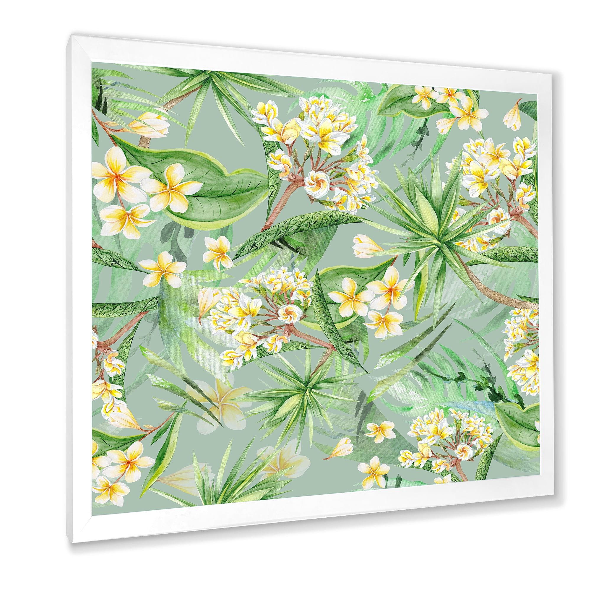 Designart 'Yellow Flowers and Tropical Foliage XIV' Modern Framed Art Print