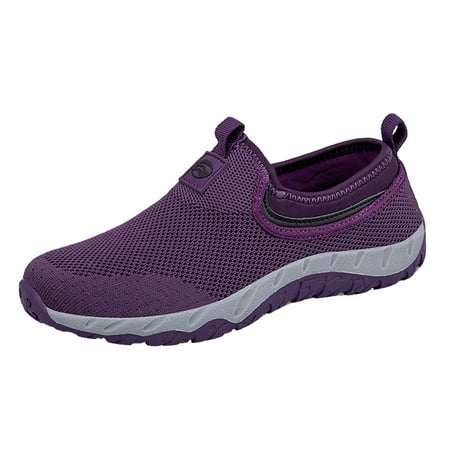 

SEMIMAY Couples Women s New Spring Flying Knit Slip On Casual Sports Shoes For Middle Aged And Elderly Purple