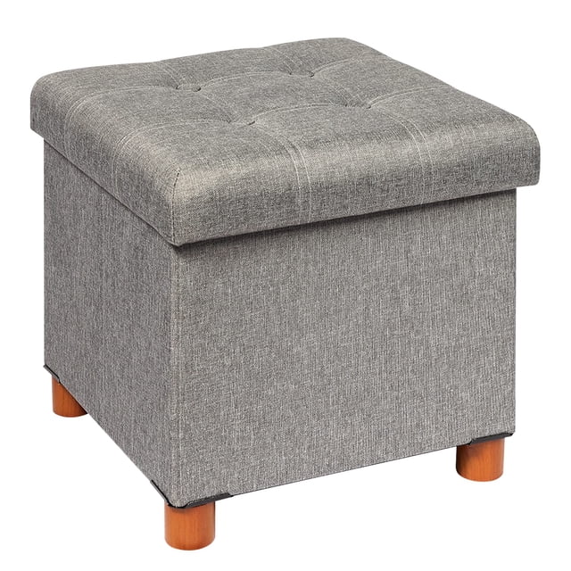 Otomana de almacenamiento B FSOBEIIALEO con bandeja de lino gris, 38 x 38 x 38 cm