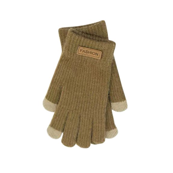 Yooshoverk Touch Screen Winter Knitted Gloves – Thickened Fleece Warm Gloves For Men & Women Cycling Driving Brown 8.66In