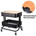 thumbnail image 5 of 2-Tier Metal Utility Rolling Cart Storage Side End Table with Cover Board for Office Home Kitchen Organization, Black, 5 of 14