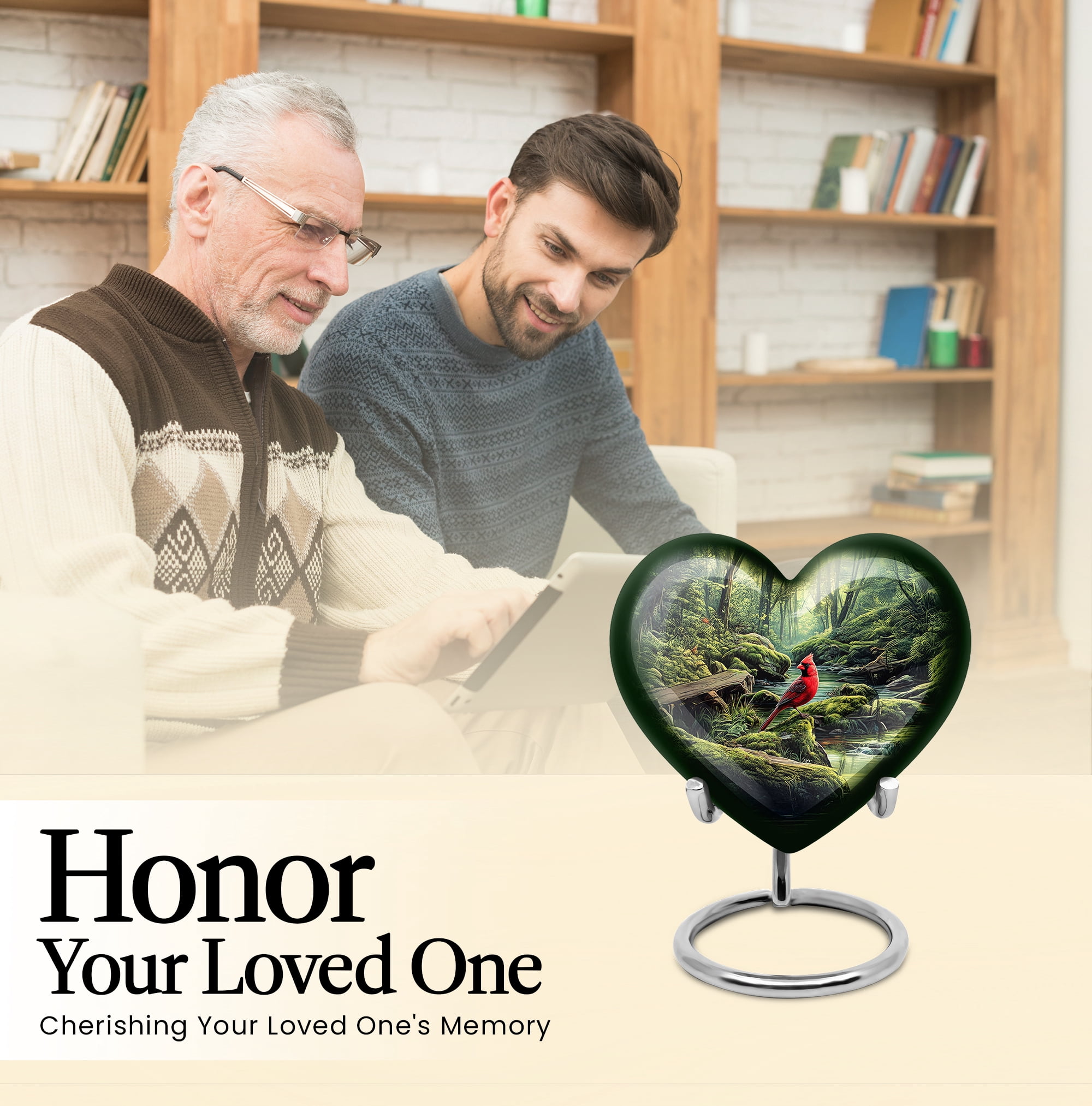 MUKTIVE Cardinal Bird Cremation Urns for Adult Ashes - Small Funeral Urn for Ashes for Women - Memorial Heart Urns for Adult Male - Couple Burial Urn for Mom and Dad - 3 Inch