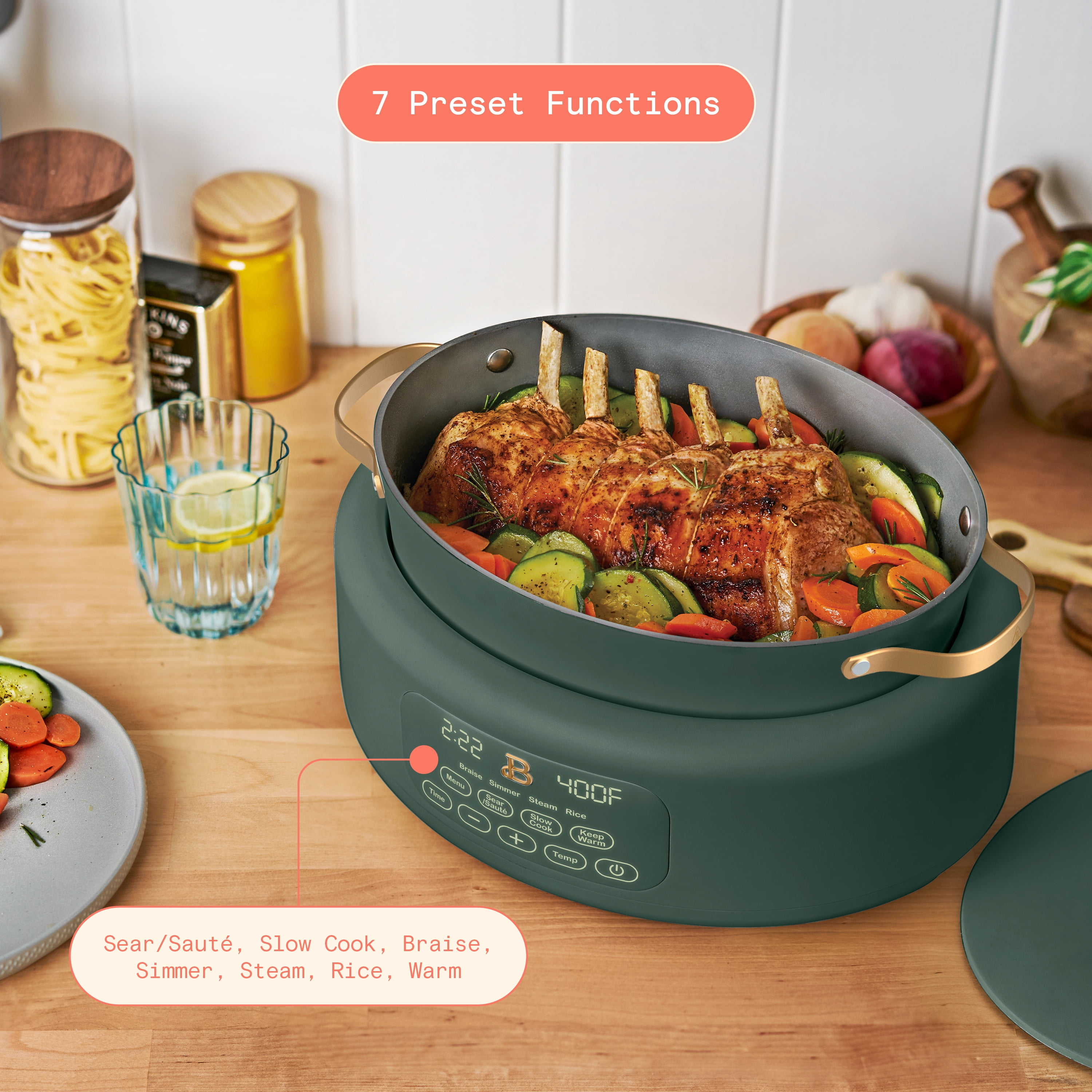 Beautiful 10 in 1, 6 Qt Electric Multi-Cooker, Thyme Green by Drew Barrymore
