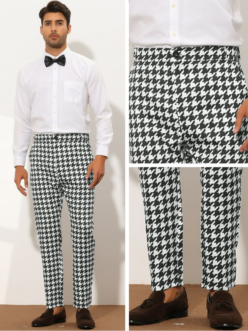 Unique Bargains Men's Houndstooth Dress Pants Big Tall Business