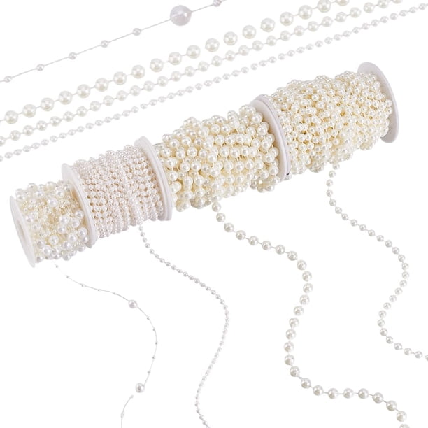 4 rollos de 38,28 yardas de perlas, guirnalda de perlas, hilo de perlas para decoración, rollo de perlas
