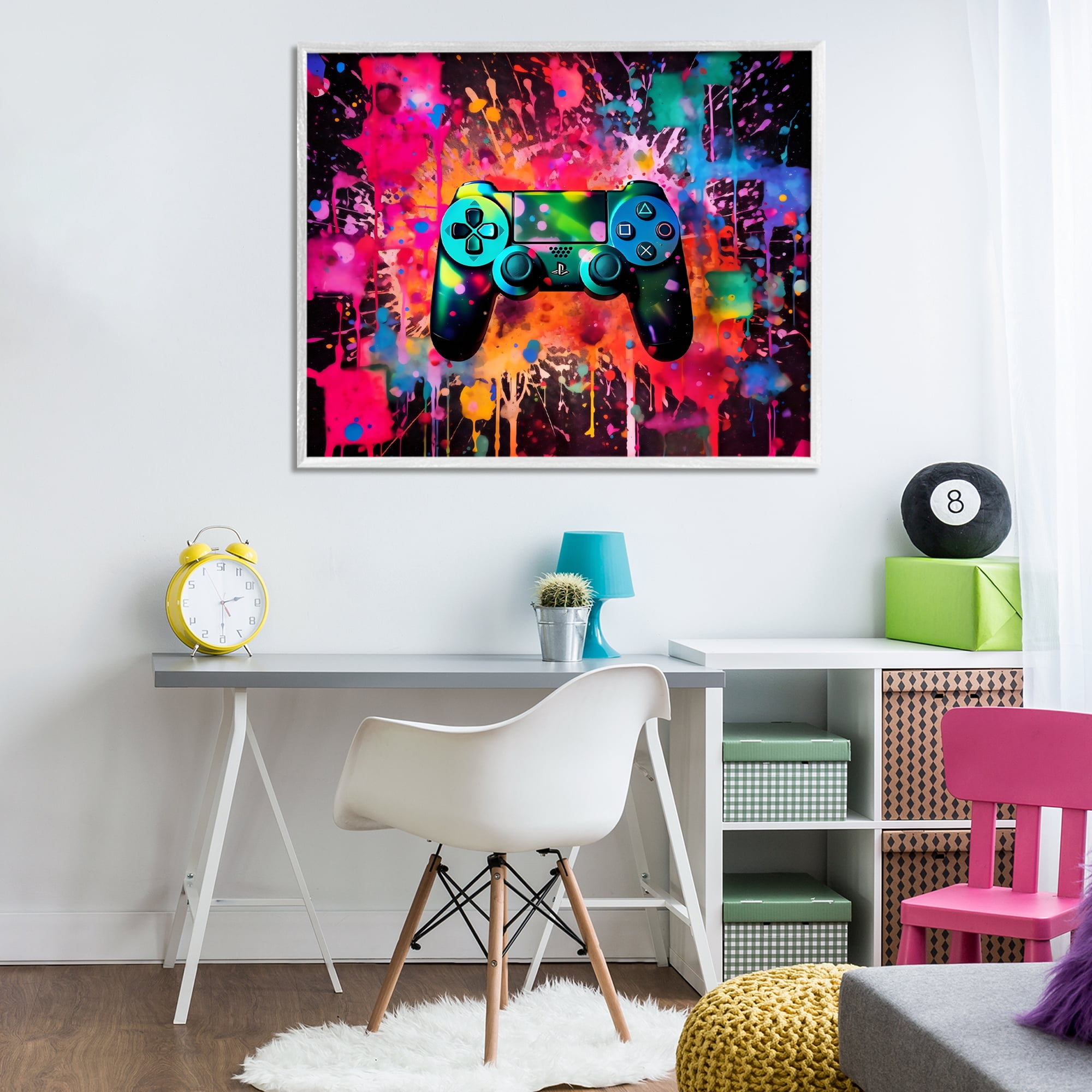 Stupell Industries Vibrant Gamepad Burst White Framed Giclee Art, design by Creative Studio