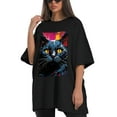 thumbnail image 4 of Plus Size Shirt for Women Black Tops for Women Short Sleeves Shirt for Women Oil Painting-Cat T Shirt Crewneck Shirt for Women XL, 4 of 5