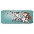 thumbnail image 1 of Cartoon Kitchen Mat, Love My Bike Theme Girl with Bicycle Vintage Flowers Illustration, Plush Decorative Kitchen Mat with Non Slip Backing, 47" X 19", Dried Rose and Pale Blue, by Ambesonne, 1 of 1