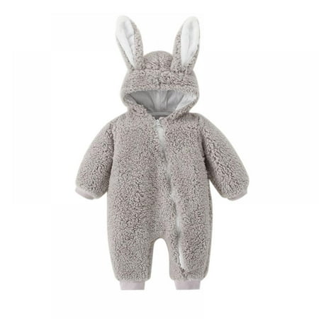 

MAXCOZY 0-12M Newborn Baby Girl Boy Outfits Long Sleeve Plush Hooded Romper Footies Jumpsuit Toddler Fall Winter Clothes