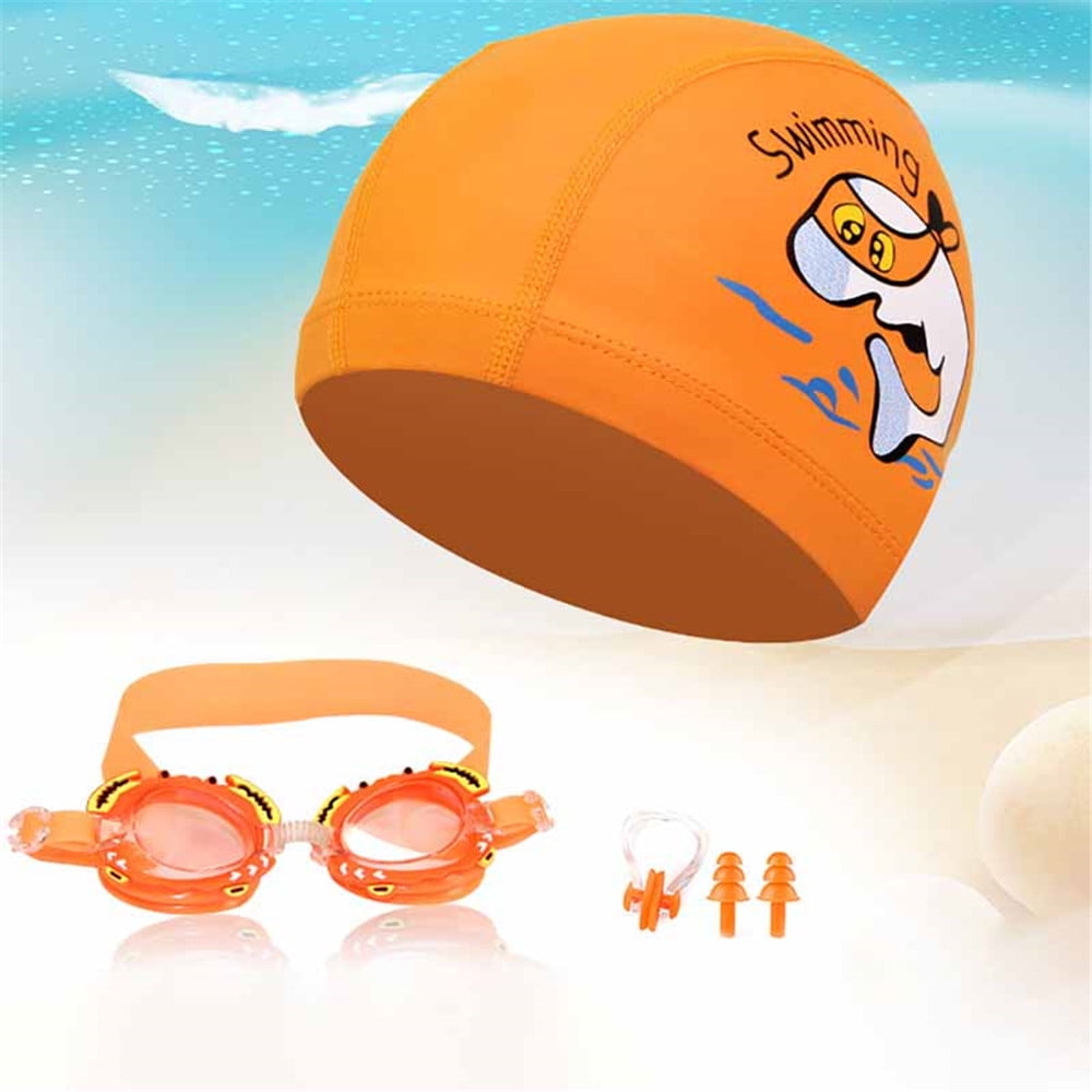 Swimming goggles+swim cap+nose clip+earplugs UV protection Fit for Adult Kids FO 