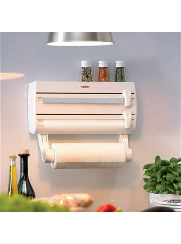 Leifheit Wall-Mount Paper Towel Holder with Spice Rack, White