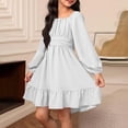 thumbnail image 2 of Fesfesfes Girls Long Sleeve Party Dress With Belt Elegant Pleated Flowy Formal Gown For Special Occasion Birthday Celebration Holiday Outfit(White#1,6-7 Years), 2 of 8