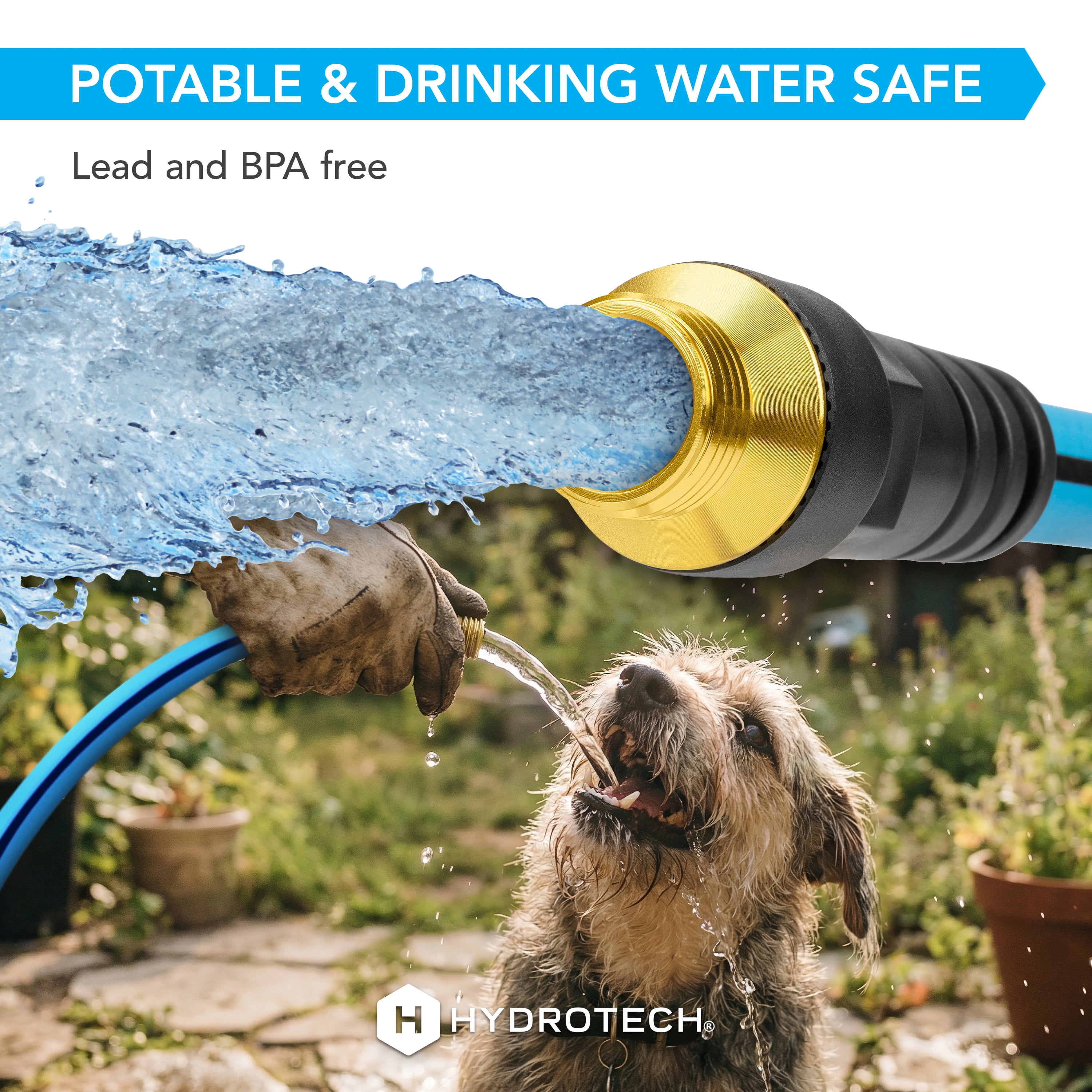 HydroTech Super-Lite 25 ft Garden Hose Hybrid Polymer Rubber 5/8"  – Ultra Lightweight Kink-Resistant Water Hose, Drinking Water Safe, Durable Polymer Construction with Force Control Technology