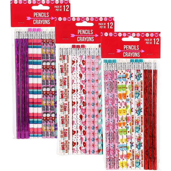 Valentine Themed Wooden No.2 Pencils, 12-ct. Packs (3 Packs of 12 Pencils)
