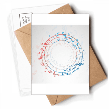 Round-Shaped Red Blue Music Notes Postcards Envelopes Blank Note Cards Mailing