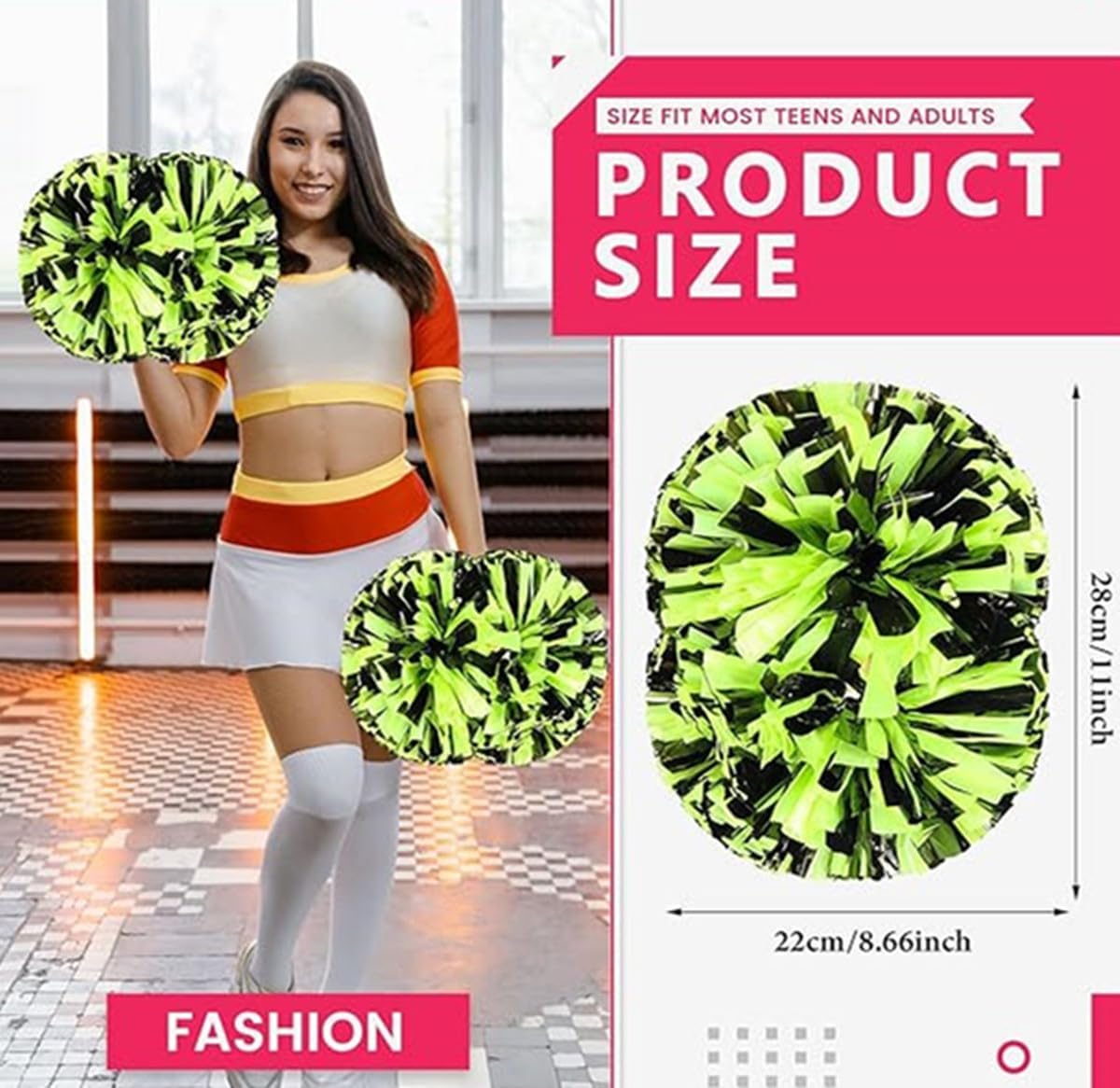 EONQY 8 Pcs Cheerleading Pom Poms with Baton Handle Cheering Squad Hand Flower for Adults Team Spirit Sports Game Dancing Party