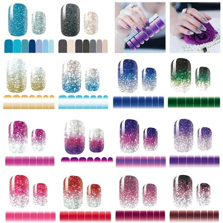 14 Sheets Nail Stickers Glitter Gradient Color Shine Full Wraps Polish Stickers  Decal Strips Self-Ashesive Nail Art Sets for Women Girls | Walmart Canada