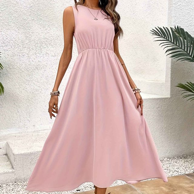 LOVZFMLL Robes Femmes Mode Couleur Unie Poche Sans Manches Robe Épaules Dénudées