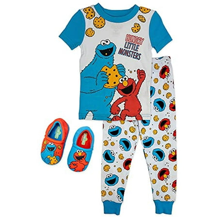 

Sesame Street Elmo Pajamas Toddler 2 Piece Pajama Set with Slippers 100% Cotton Toddler Size 2T to 5T (Blue 4T)