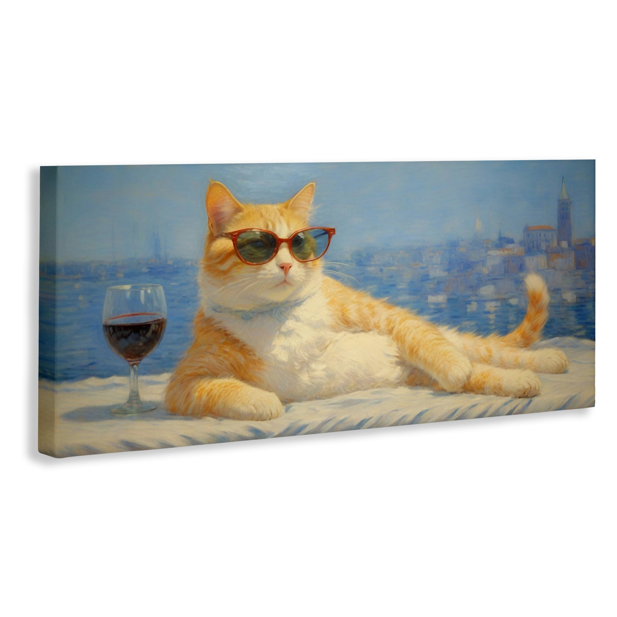 Stupell Industries Lounging Feline with Wine Glass Canvas Wall Art, design by Angie Hawke