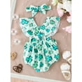 thumbnail image 3 of Suealasg Infant Baby Girls Easter 2Pcs Outfits Sets 3M 6M 9M 12M 18M Flying Sleeve Bunny Shamrock Print Ruffle Romper Dress + Headband Newborn Girls Summer Casual Clothes, 3 of 9