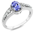 thumbnail image 3 of Gem Stone King 1.00 Cttw Tanzanite and White Topaz Engagement Ring for Women in 925 Sterling Silver | Oval 7X5MM | Gemstone Birthstone | Available in Size 5, 6, 7, 8, 9, 3 of 5