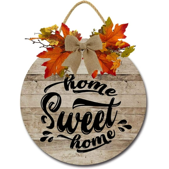Eveokoki 12" Home Sweet Home 02 Front Door Sign Funny Wreaths Hanging Wooden Plaque Decoration Round Rustic Wood Farmhouse Porch Decor for Home Front Door Decor