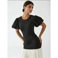 thumbnail image 3 of Fitted Contrast Midi Dress with Crew Neck, 3 of 5