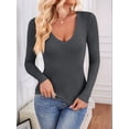 thumbnail image 5 of Long Sleeve Shirts for Women Fall Fashion V Neck Basics Crop Tops Slim Fitted Y2K Tops Outfits Clothes Grey L, 5 of 10
