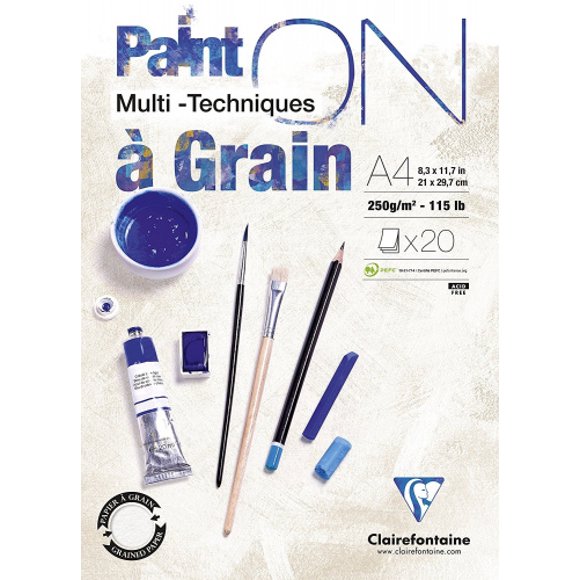 (à Grains Blancs, A4) - Peinture Clairefontaine Multi-Technique avec Tampon à Grains, 250 g, A4, 20 Feuilles