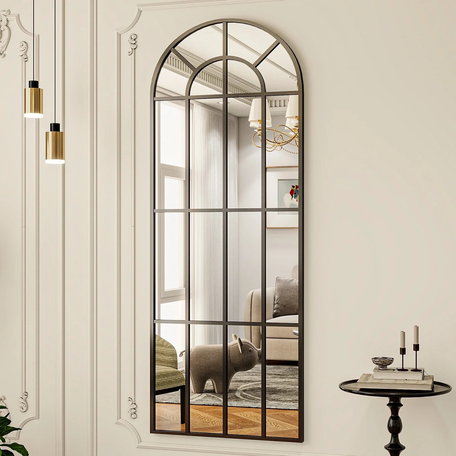 AUROMIR 69"x25" Windowpane Full Length Wall-Mounted Floor Mirror, Black